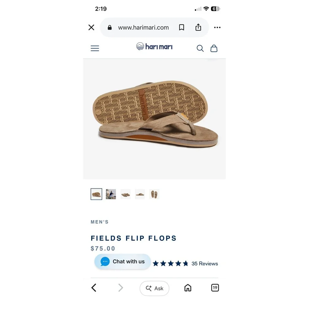 Hari Mari Fields Men 7 Tan Nubuck Leather Flip Flops Navy Blue Stripe Sandals